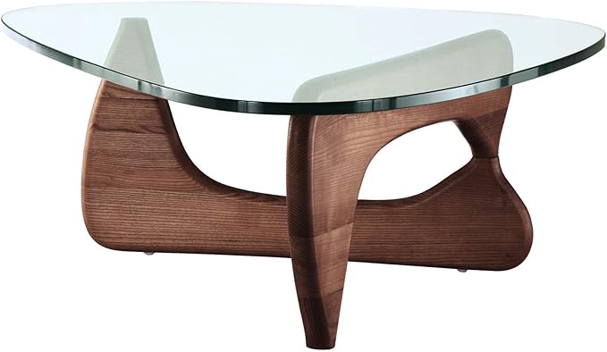 eMod - Modern Style Coffee Table Glass Top Hardwood Base (Light Walnut)