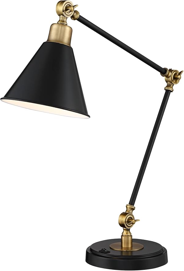 360 Lighting Wray 26 3/4" High Modern Adjustable Desk Lamp with USB Charging Ports A+C Painted Black Brass Metal Cone Shade for Living Room Bedroom House Bedside Nightstand Home Office Reading