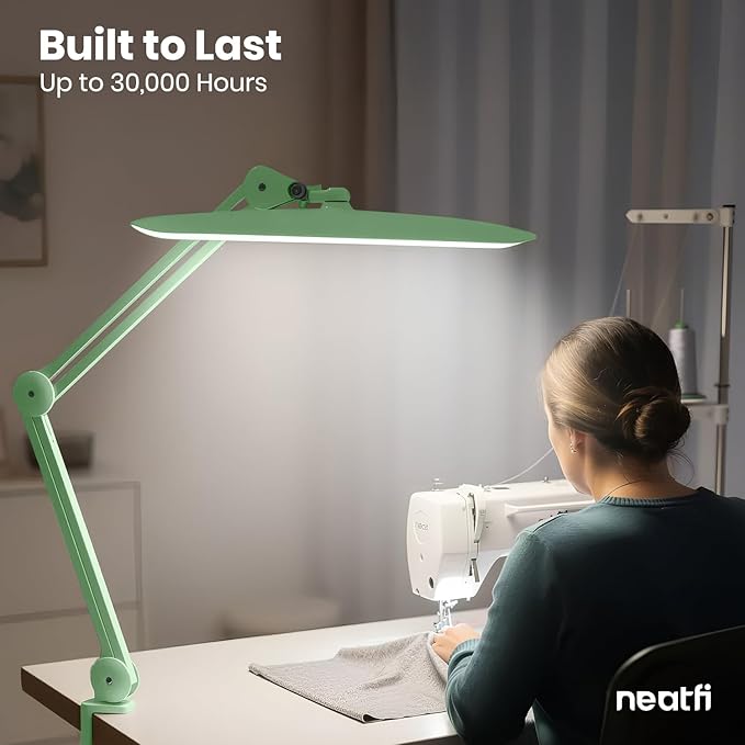 Neatfi XL Nail Desk Lamp with Clamp, 2200 Lumens, 20-Inch Wide Head, Dimmable 4 Levels, 6500K, LED Task Light for Manicure Table, Crafts, Workbench, Office (Non-CCT, Midnight Green)