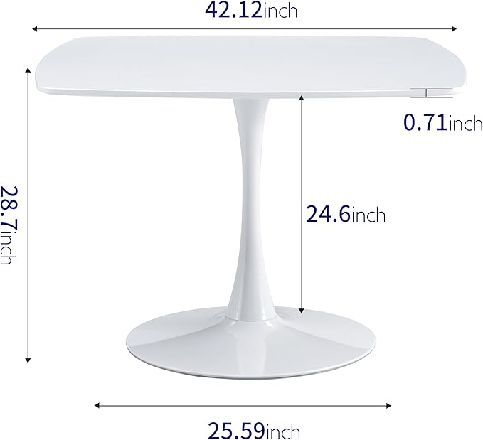 41.12 inches Square Dining Table for 4, Special Kitchen Table with Tulip Shape & Metal Pedestal Base, Mid Century Modern Bistro White Tulip Table for Kitchen, Small Space, Cafe