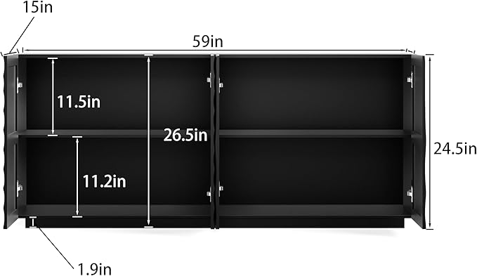 Wave Pattern Sideboard Buffet Cabinet - Modern Luxury Multifunctional Storage Cabinet with 3D Textured Doors, Display Cabinet for Dining Room Living Room Entryway (Black)