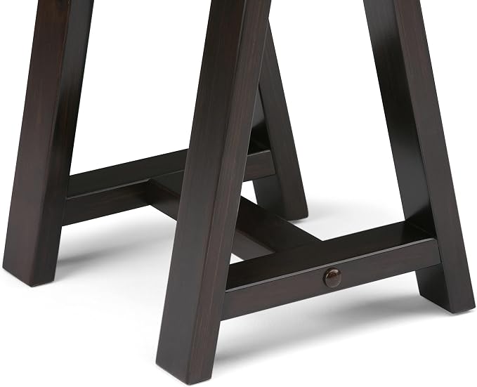 SIMPLIHOME Sawhorse Console Table - 50 Inch Wide Solid Wood Sofa Table in Dark Chestnut Brown, Modern Industrial Entryway Table for Living Room with Extra Thick Top and Sawhorse Legs