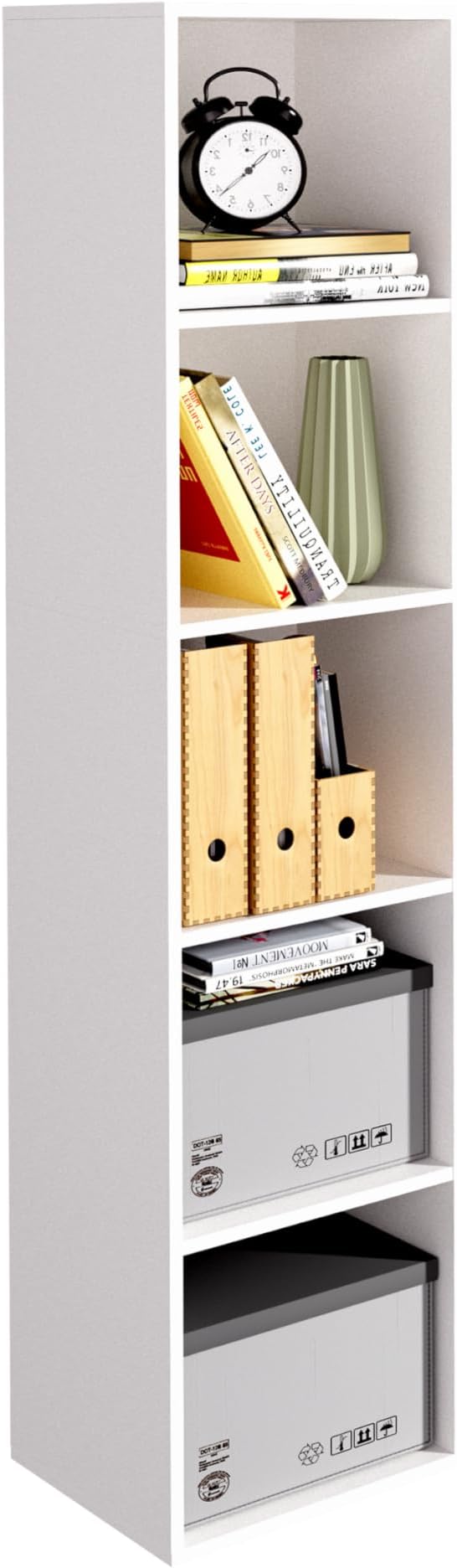 5-Tier Wooden Cube Storage Organizer, 52 Inch Tall Bookcase & Display Shelf with 5 Open Cubes, Freestanding DIY Closet Shelving Unit for Living Room Bedroom Office (White, 5 Cube-W(11.8inch)