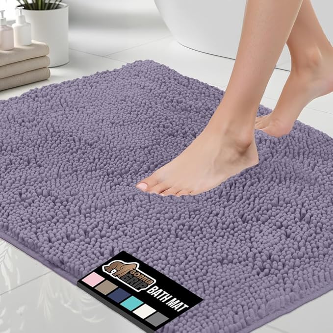 GORILLA GRIP Bath Rug Mat, Thick Soft Absorbent Chenille, Quick Dry Microfiber Mats, Rubber Backing Washable Shower Floor Rugs, US Designed Bathroom Bathmat Home Decor Accessories, 24x17 Light Purple