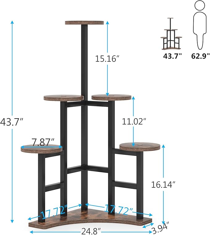 LITTLE TREE 6 Tiered Corner Plant Stand Indoor, Tall Plant Shelf Flower Stand Multiple Potted Plant Holder Rack for Living Room Balcony Garden, Rustic Brown