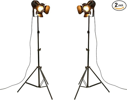 Vintage Industrial Black Retro Tripod Adjustable Floor lamp Parking Light, 5 Meter Cable with Foot Switch Parking Light Tripod gooseneck for Living Room Bedroom Office bar Lighting (Pack of 2)