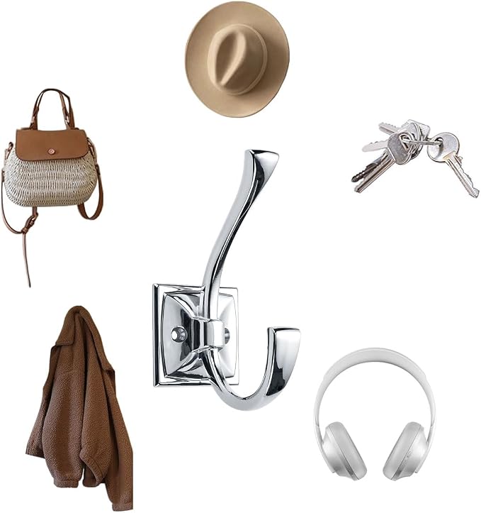 2 Pack Decorative Heavy Duty Towel Hooks for Hanging Robe Double Polished Chrome Coat Hooks Wall Mounted with Screws for Key, Towel, Bags, Cup, Hat