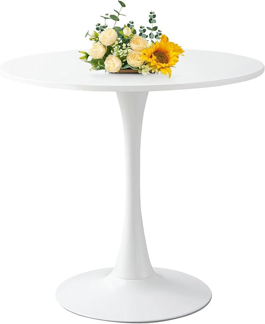 24 Inch Round Dining Table,Mid-Century Tulip Table with Metal Pedestal Base,Modern Leisure Table for Small Space Kitchen Dining Room,Easy Assembly,White