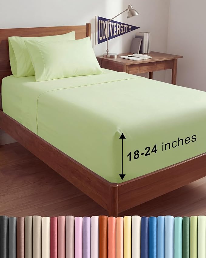 Extra Deep Twin XL Sheet Set - 4 Piece College Dorm Bed Sheets Set with Extra Deep Pockets - Ultra-Soft, Comfy & Breathable Bedding for Women, Men, Kids & Teens - Wrinkle & Fade Resistant - Light Sage