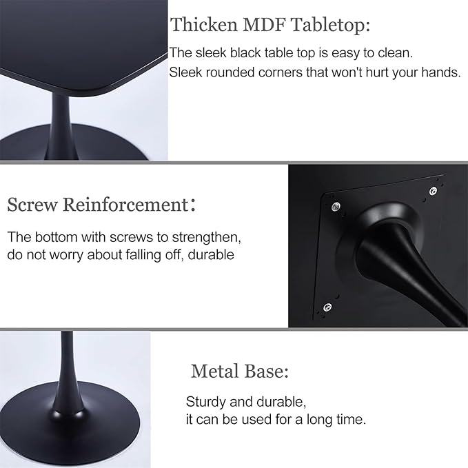 31.5 Inch Black Square Dining Table, Mid Century Tulip Table for 2-4 People,Kitchen Dining Table with MDF Tabletop and Pedestal Base