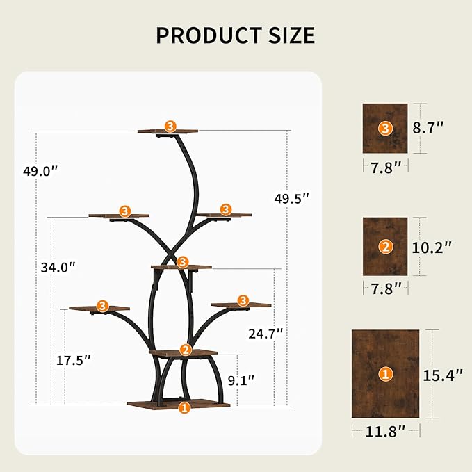 CODACE Plant Stand Indoor with Grow Lights, 6 Tiered Plant Shelf Indoor, 50" Corner Plant Stands for Indoor Plants, Lighted Tree-Shaped Plant Holder, Tall Flower Display Rack for Living Room