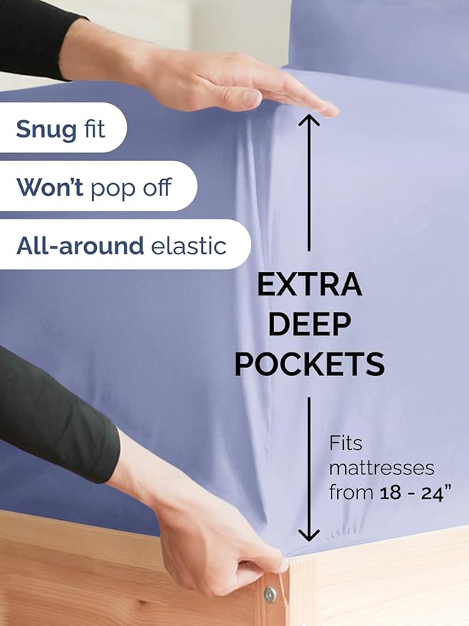 Extra Deep Twin Sheet Set - 4 Piece Breathable and Cooling Sheets - Hotel Luxury Bedding for Women, Men, Kids & Teens - Easy & Secure Fit - Soft, Wrinkle Free and Comfy - Extra Deep Pockets - Lavender