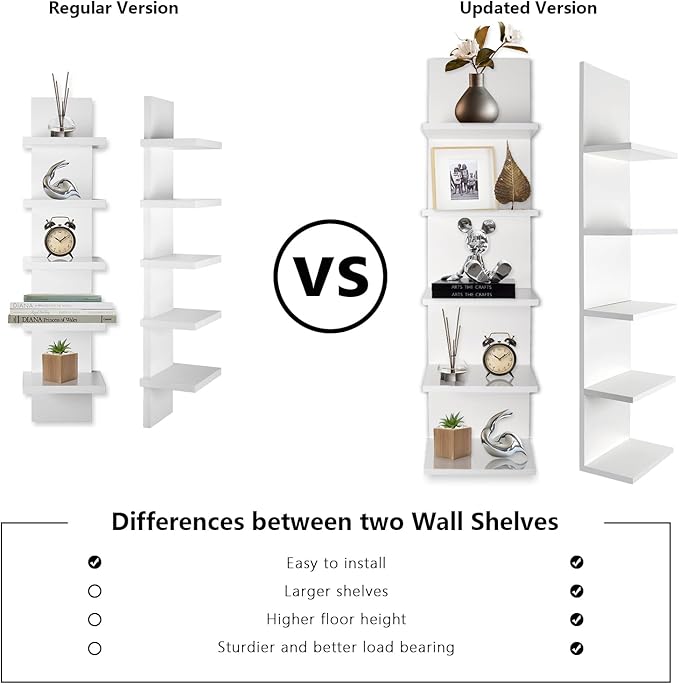 Homaterial 5 Tier Wall Shelf, Wall Mounted Shelves Unit for Living Room Bedroom, Floating Shelves Decor Organizer Tall(White), White