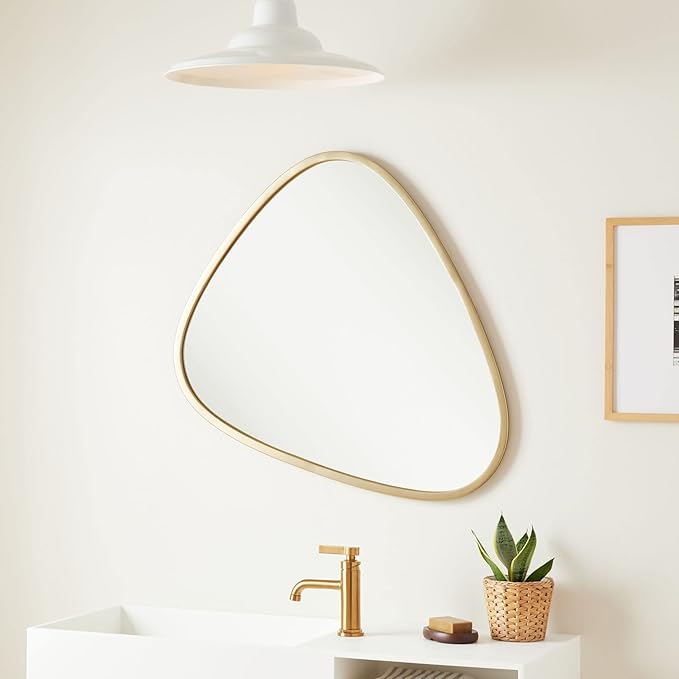 Signature Hardware 484227 Platt 30-3/4" x 33-1/4" Asymmetrical Framed Bathroom Mirror - Satin Brass