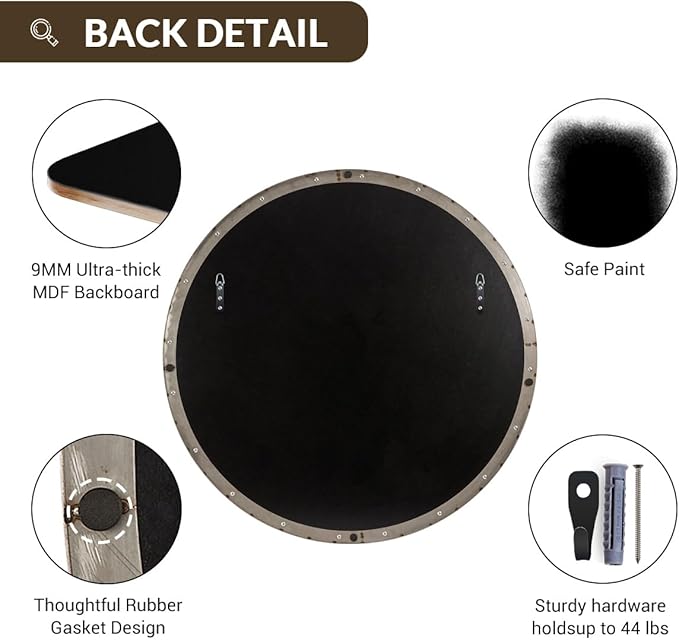ANDY STAR 30" Round Brushed Nickel Bathroom Mirror, Silver Wall Mirror for Bathroom，Metal Round Circle Mirror for Wall, Bathroom (Premium Stainless Steel Frame)