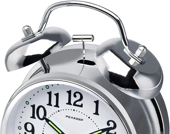 Peakeep 4 inches Twin Bell Loud Alarm Clock for Heavy Sleepers (Chrome Finish)
