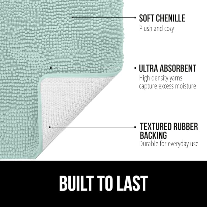 GORILLA GRIP Bath Rug Mat 36x24, Soft Absorbent Chenille, Quick Dry Microfiber Mats, Rubber Backing Washable Shower Floor Rugs, Bathmat Runner, US Designed Bathroom Home Decor Accessories Seablue
