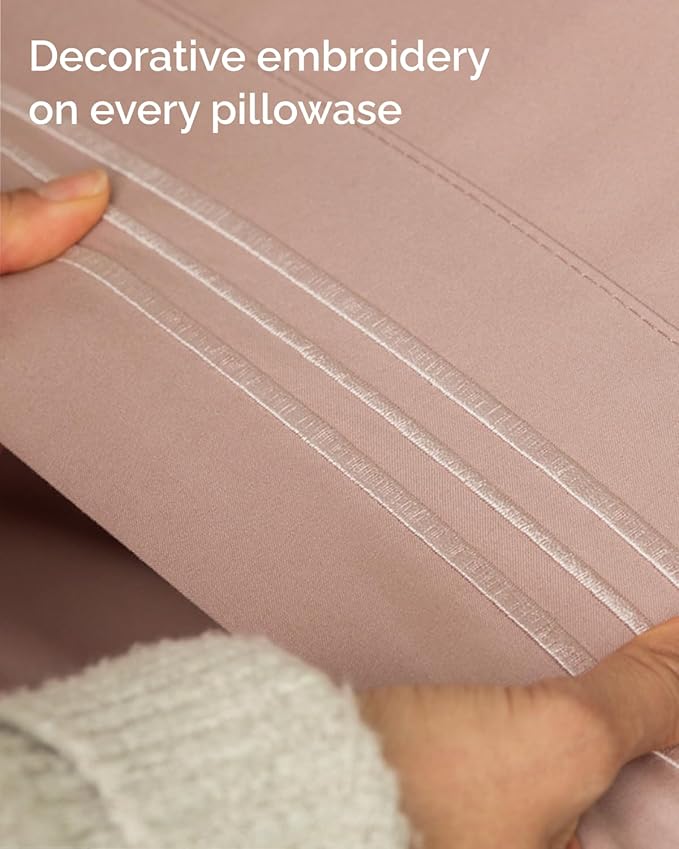 Twin XL Size 3 Piece Sheet Set - Comfy Breathable & Cooling Sheets - Hotel Luxury Bed Sheets for Women & Men - Deep Pockets, Easy-Fit, Extra Soft & Wrinkle Free Sheets - Mauve Oeko-Tex Bed Sheet Set