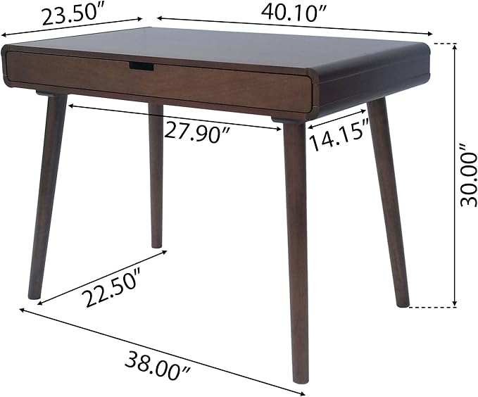 Anwick 40 Inch Writing Desk with Drawers,Wood Desks for Small Spaces,Modern Home Office Desk for Bedroom, Writing Table with Solid Legs for Work and Study, Walnut Finish, Mid Century (Brown, 40'')