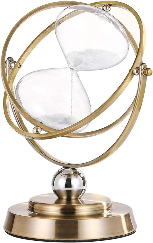 Brass Hourglass 60 Minute, 720° Rotating Vintage Metal Sand Timer, Large White Sand Watch 60 Min, Unique 1 Hour Glass Sand Clock for Gifts, Wedding, Home, Desk, Office Decoration,Adults (White)