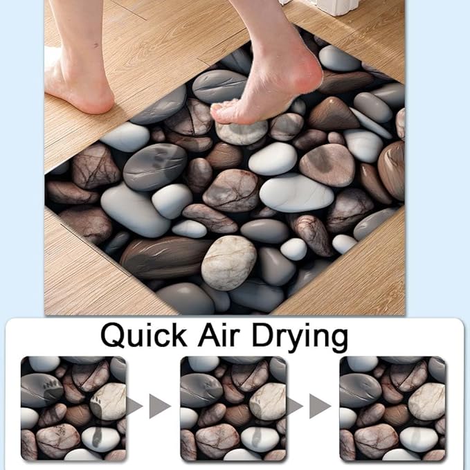 Bath Mat Rug,Rounded River Stones Non Slip Quick Dry Super Absorbent Thin Bathroom Rugs Fit Under Door-Easy to Clean Bathroom Floor Mats-Shower Rug for Shower Sink Bathtub(16" x 24"in)