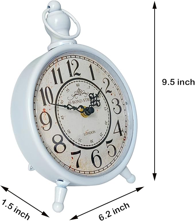 HZDHCLH Vintage Table Clock Battery Operated,Retro Mantel Clock for Living Room Fireplace Decor,Silent Metal Desk Clock,Farmhouse Shelf Clock (White)