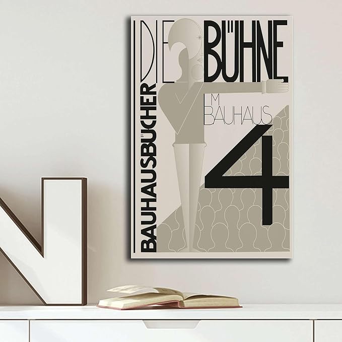 Canvas Painting Wall Mural Print Bauhaus Graphic Design Exhibition Poster Black White Modern Scandinavian Wall Art Abstract Line Typography Decor Kitchen and Dining Room Wall Decoration 20x30inch without Frame