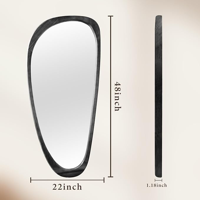 22‘’x48'' Asymmetrical Rustic Wall Mirror for Bathroom Black Wood Frame, Irregular Classic Mirror Farmhouse Vanity Mirror,Mid Century Modern Mirror Decor Living Room, Bedroom, Entryway