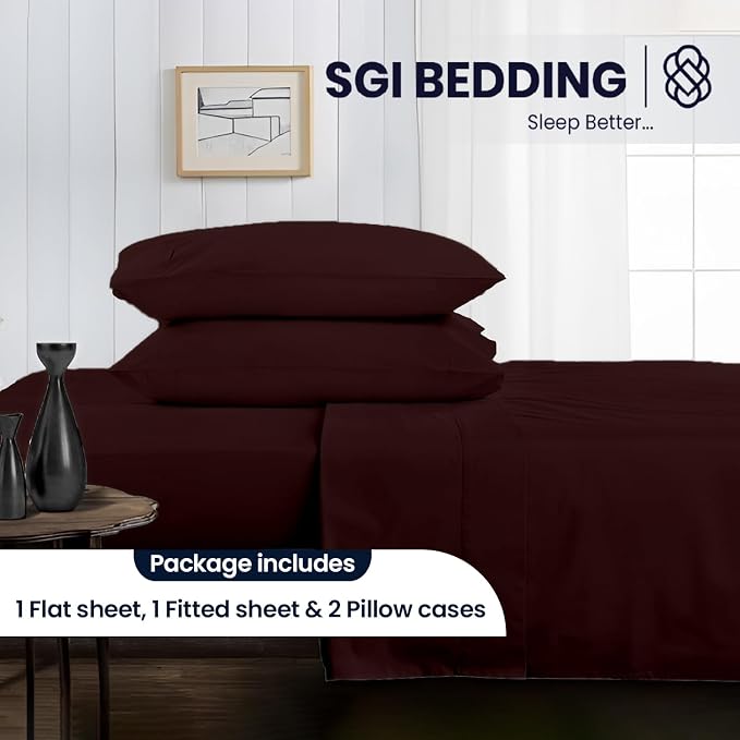 SGI bedding 100% Egyptian Cotton Sheets RV King Size – 600 Thread Count Sheets Set, Soft, Cooling, 15" Deep Pocket, Luxury Hotel Bedding, Breathable, Durable - Chocolate