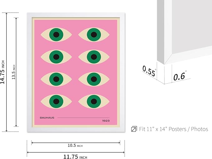 Poster Master Bauhaus Poster - Green Eyes Print - Graphic Design Art - Geometric Art - Chic Boho Art - Mid Century Modern Art - Abstract Art - Living Room or Bedroom Decor - 11x14 White Framed