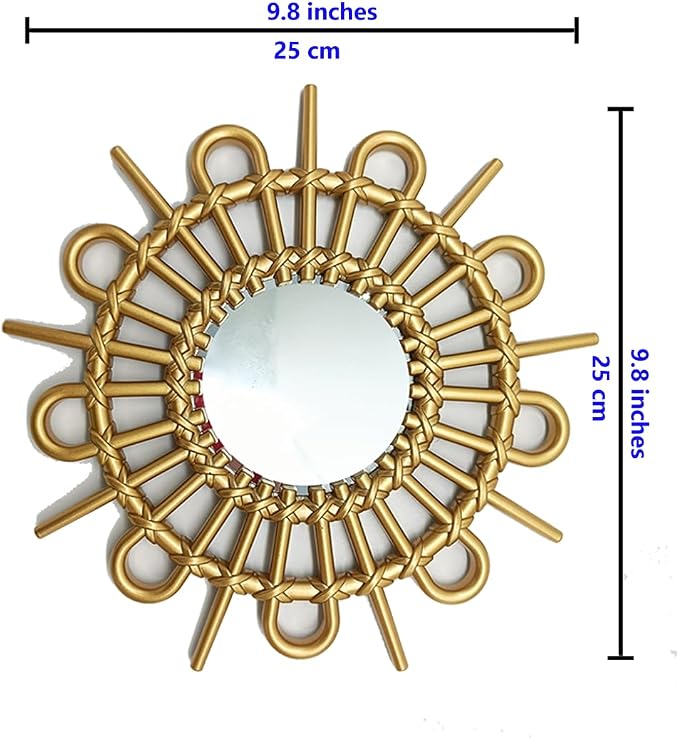 Gold Mirrors for Wall Pack of 1. Round Mirrors. Blade Shape.Decorative Mirrors.Wall Mirrors for Decor Home Decor.Plastic Frames.Glass Mirrors.Sun Gold Color.