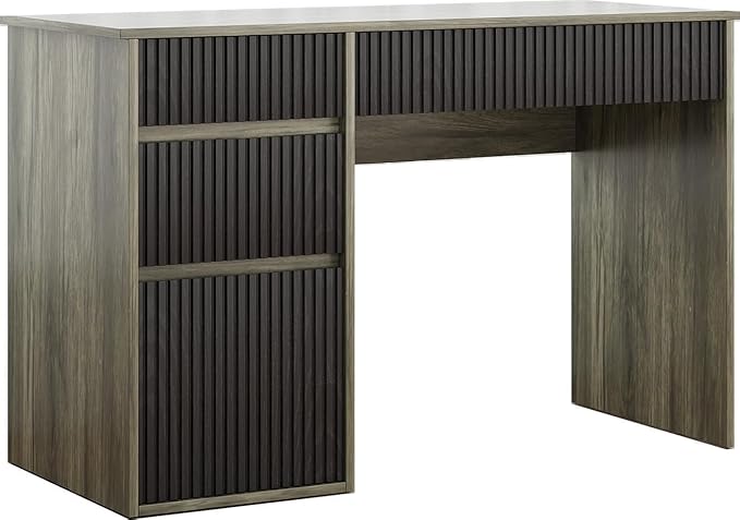 4 EVER WINNER Computer Desk with Drawers, 48 Inch Small Desk with Drawers and Storage Cabinet, Wood Desk with Hidden Handle for Living Room, Bedroom, Home Office Desk for Small Spaces, Grey