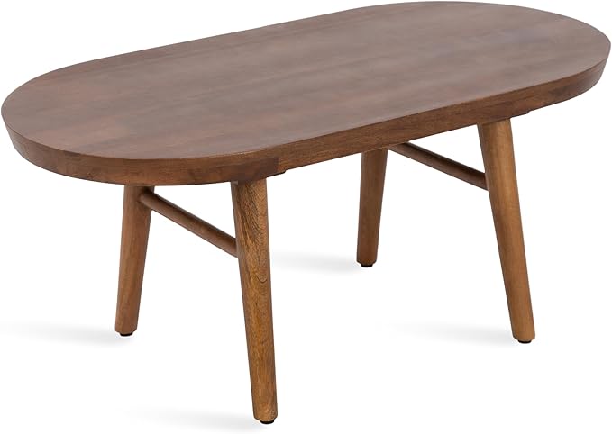 Kate and Laurel Conan Oval Wooden Mid-Century Coffee Table, 38 x 20 x 17, Walnut Brown, Rounded Living Room Table with Solid Mango Wood Construction and Tapered Dowel Legs