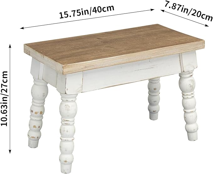 Farmhouse Wooden Step Stool, Solid Wood Step Stool for Kids Adults, Plant Stand Indoor Decor, Portable and Sturdy Versatile Foot Stools for Bathroom, Bedroom, Office, Kitchen (Rectangle)