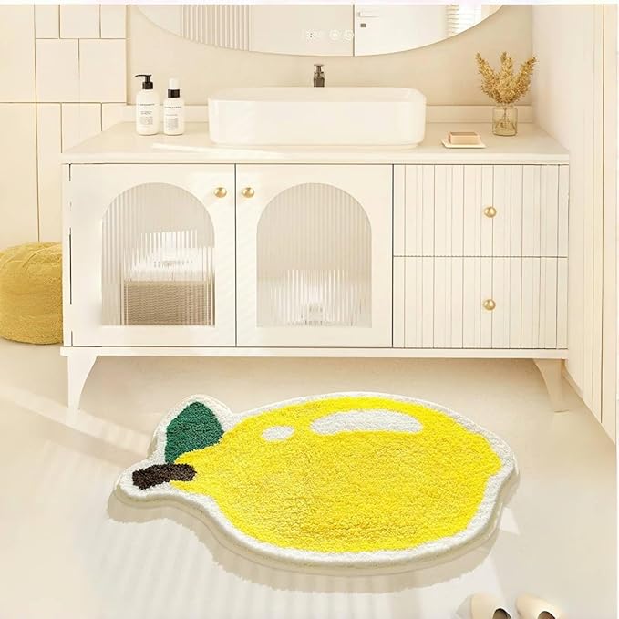Ankah Fruit Bath Mats Cute Bathroom Rugs, Particularly Absorbent, Very Soft, and Dry Fast That Fits for Kid's Room, Bathroom or Other Room, 19.7" x 31.5", One Lemon