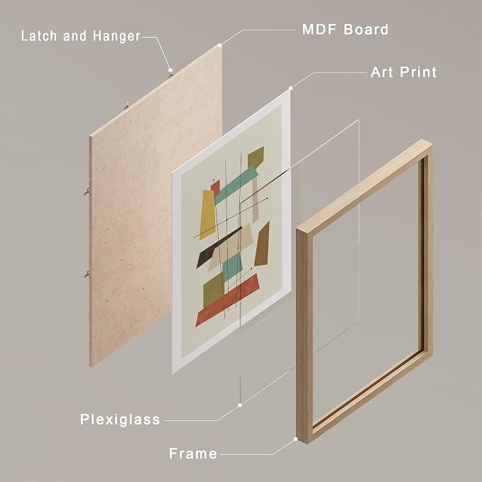 SIGNWIN Framed Mid-Century Modern 1960s Vintage Nordic Polygons Wall Art, Set of 4 Abstract Geometric Wall Decor Prints, Nature Wilderness Wall Décor for Living Room, Bedroom - 12"x16" Natural