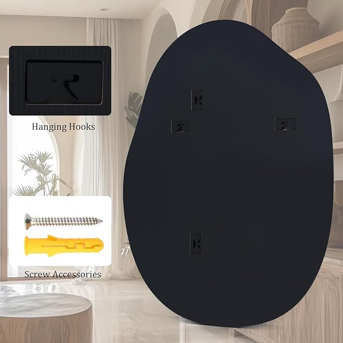 HARRITPURE Irregular Wall Mirror 22"x32" Black Asymmetrical Bathroom Mirror Wood Framed Modern Decorative Vanity Mirrors for Bedroom Living Room Entryway