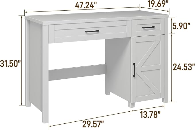 Vabches Farmhouse 47" Executive Desk, Computer Desk with Drawers and Storage Cabinet, Workstation for Home Office and Study.(Cream White)