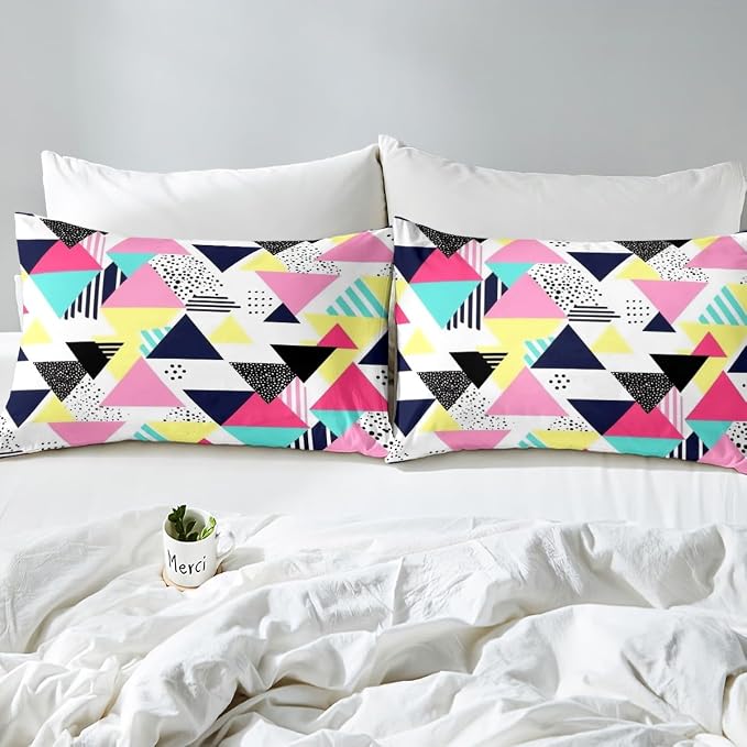 Memphis Style Duvet Cover Full Abstract Colorful Design with Dots Funky Bedding Set for Kids Child Girls Vintage Eighties Comforter Cover Memphis Fashion Bed Sets 80'S Style Retro 1980s Home Decor