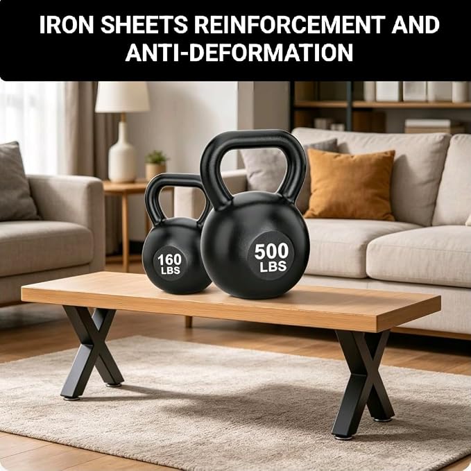 Coffee Table Legs 16H x 11.7W Heavy Duty Metal Bench Legs, X- Shape Dining Table Kitchen Table Office Desk Table Base Replacement with Adjustable Feet Pads Screws 1000 LBS Load Black Set of 2