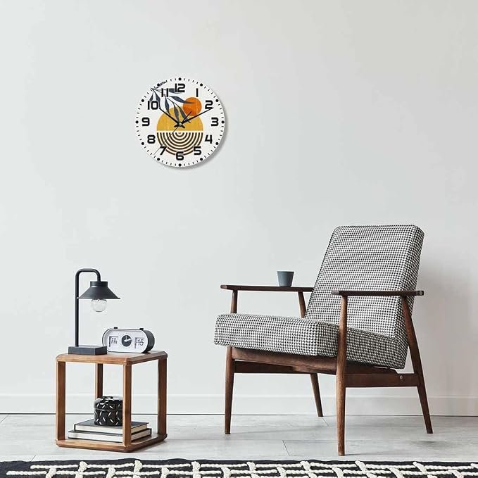 Abstract Sunset Wall Clock 10 inch Round Silent Non Ticking Wood Wall Clocks Battery Operated Easy to Read Decorative Wall Clock for Bedroom Kitchen Living Room Bathroom