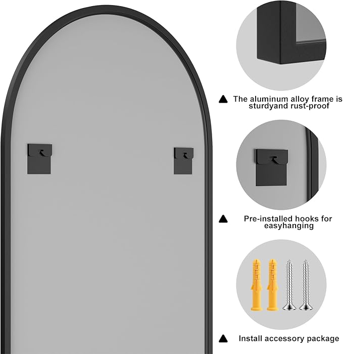Black Arched Bathroom Mirror for Wall 30"X20" Wall Mirror for Living Room, Bedroom, Bathroom, Dressing Room Hanging Vanity Mirror for Wall Decoration.