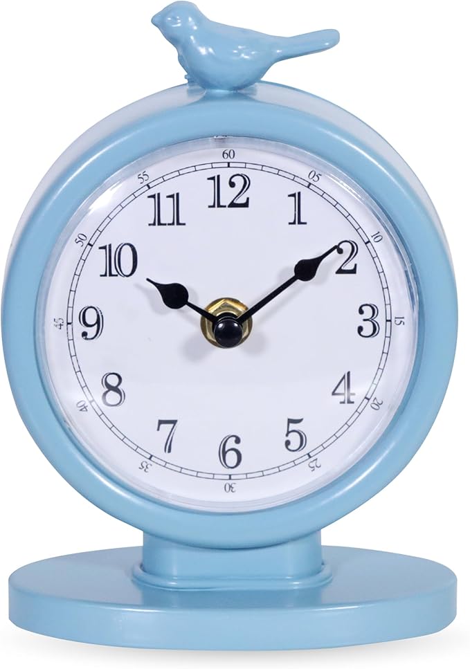Mantel Clock, Classic Vintage Clocks and Decorative Shelf Decor, Silent Analog Desk Clocks with Light Vintage Metal Table Clock for Living Room Shelf Bedside Home Decor (Cornflower Blue)