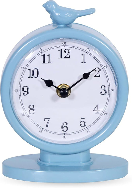 Mantel Clock, Classic Vintage Clocks and Decorative Shelf Decor, Silent Analog Desk Clocks with Light Vintage Metal Table Clock for Living Room Shelf Bedside Home Decor (Cornflower Blue)