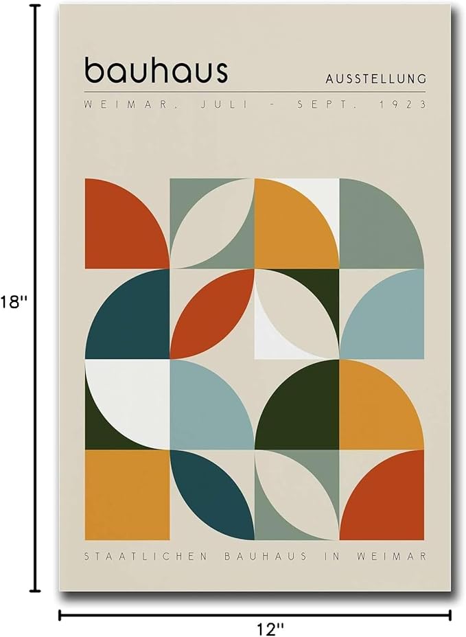 Canvas Painting Poster and Print Bauhaus Exhibition Poster Geometric Print Abstract Wall Art Mid Century Modern Beige Orange Sage Decor Living Room and Bedroom Decoration 12x18inch wood Frame