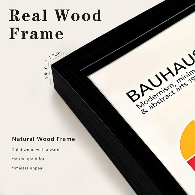 LIANGKESU Black Framed Bauhaus Wall Art Set of 3 16x24 Inch Mid Century Modern Orange Pink Geometric Canvas Prints Minimalist Retro Sunset Artwork for Living Room Bedroom Office Decor