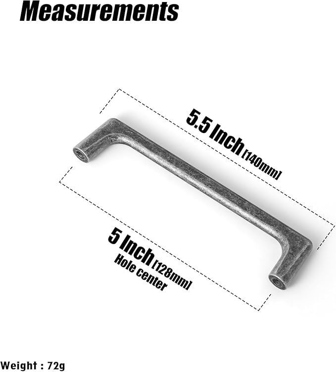Goo-Ki Weathered Nickel Cabinet Pullls with 5 ''(128mm) Hole Centers- Retro Style Zinc Alloy Cabinet Handles for Dresser,Wardrobe,Cupboard-6 Pack