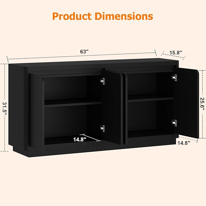 Buffet Cabinet with Storage, Outlet & Adjustable Shelves, Sideboard Cabinet with Double-Arc Doors, Classic Modern Wood Console Table & Credenza for Dining Room & Entryway