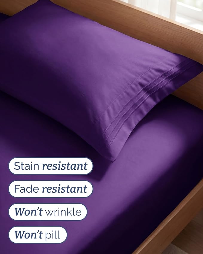 Twin Size 3 Piece Sheet Set - Comfy Breathable & Cooling Sheets - Hotel Luxury Bed Sheets for Women & Men - Deep Pockets, Easy-Fit, Extra Soft and Wrinkle Free Sheets - Purple Oeko-Tex Bed Sheet Set