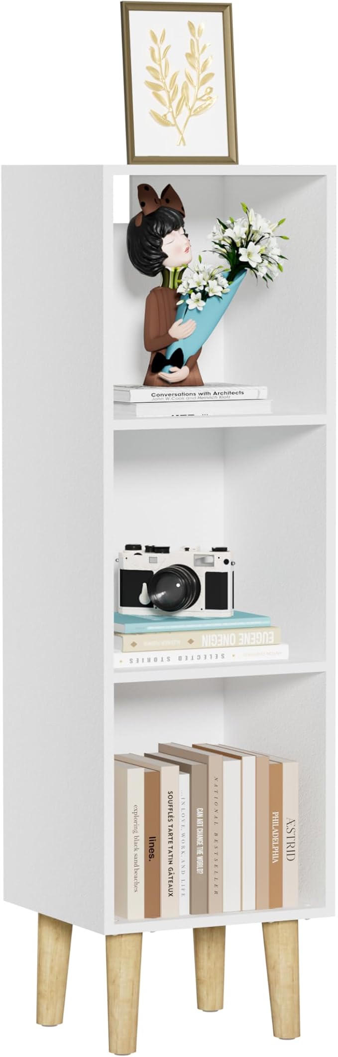 3 Cube Bookcase, Wooden Book Shelf Cube Storage Organizer with Legs, 3 Tier Bookshelf Freestanding Open Shelves for Bedroom, Living Room, Home Office (White, 3 Cube)
